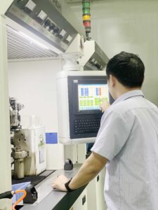 man operating machinery through a touch screen