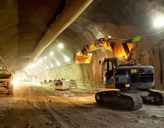 excavator in a tunnel